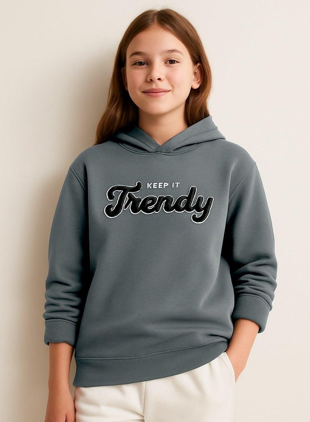 Keep It Trendy Graphic Hoodie Girls Teal Blue - Image 1