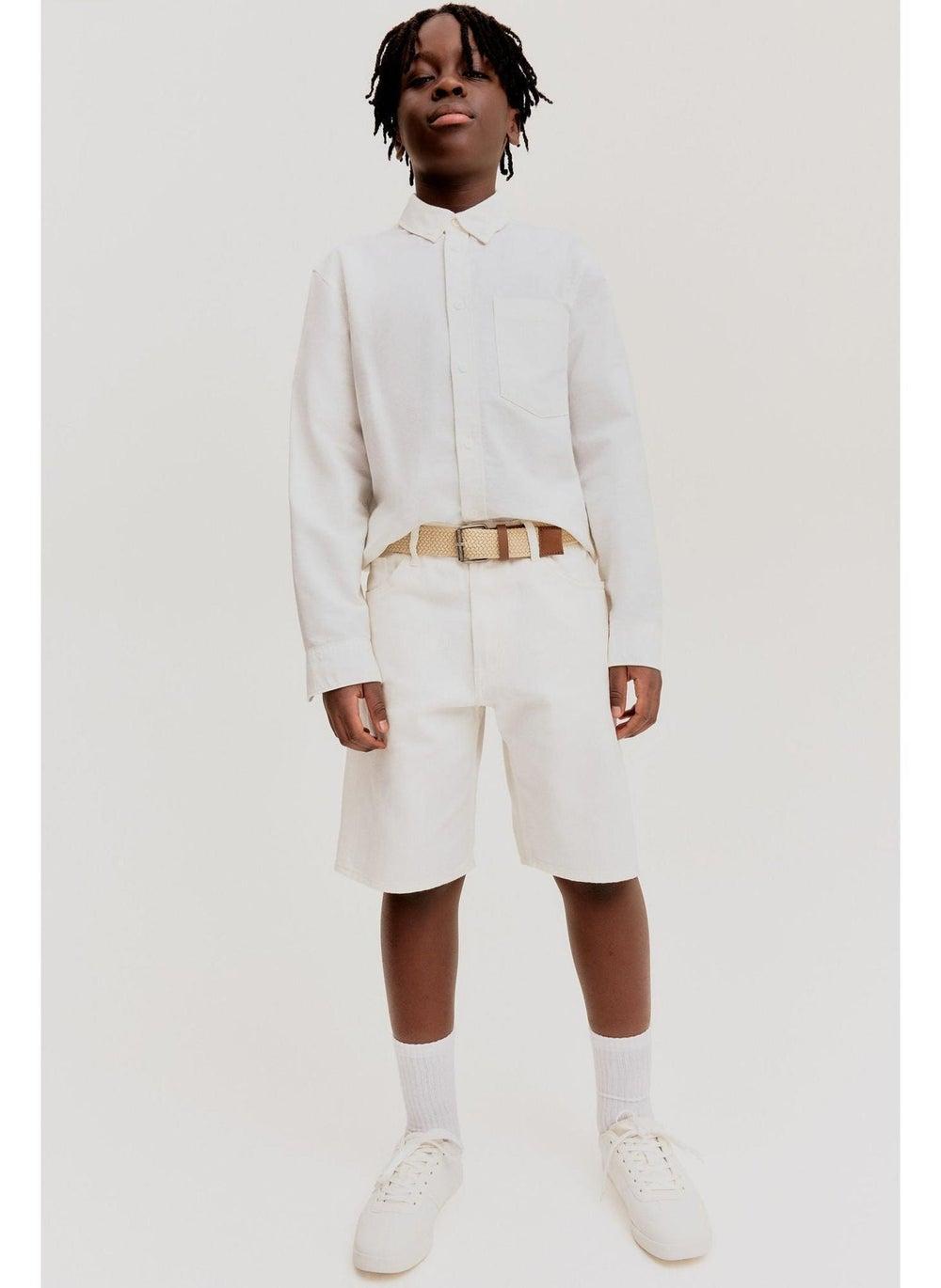 Loose-Fit Denim Shorts – Soft White Dusty Light - Image 1