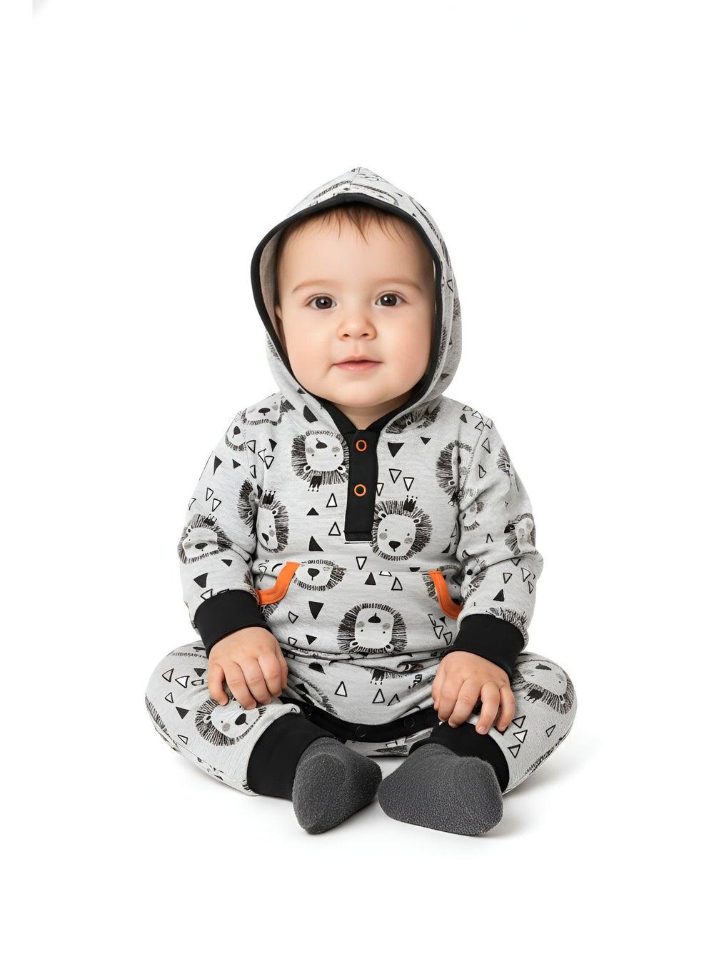 Bambimici Lion Print Hoodie Bodysuit - Grey - Image 1