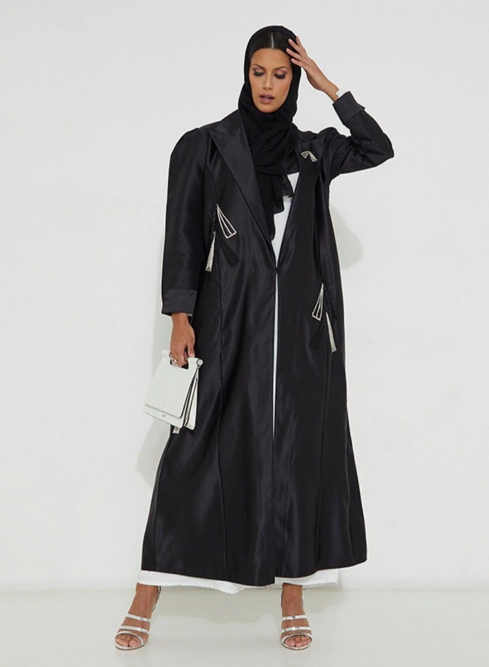 Black Embroidered Blazer Abaya 52" UAE Edition - Image 1