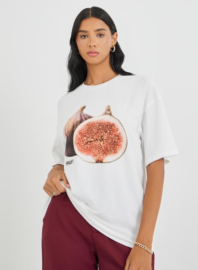 Take Two Graphic Print Oversized White T-Shirt - Image 1