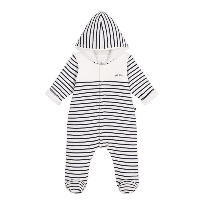 Babies' Breton Stripe Padded Hooded Playsuit - Image 1