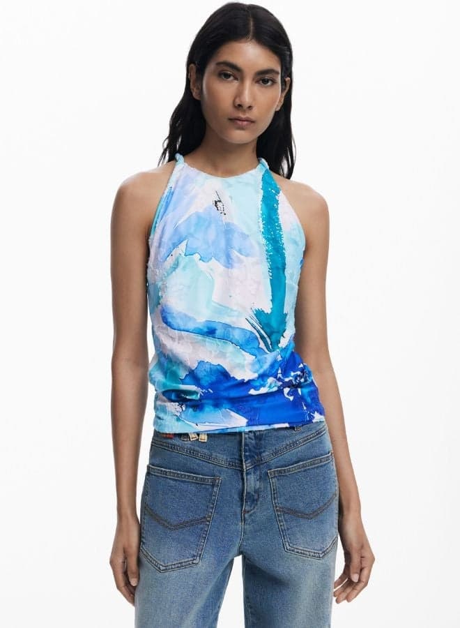 Floral Tank Top 25Wwtkx5 5139 Blue Cotton Blend - Image 1