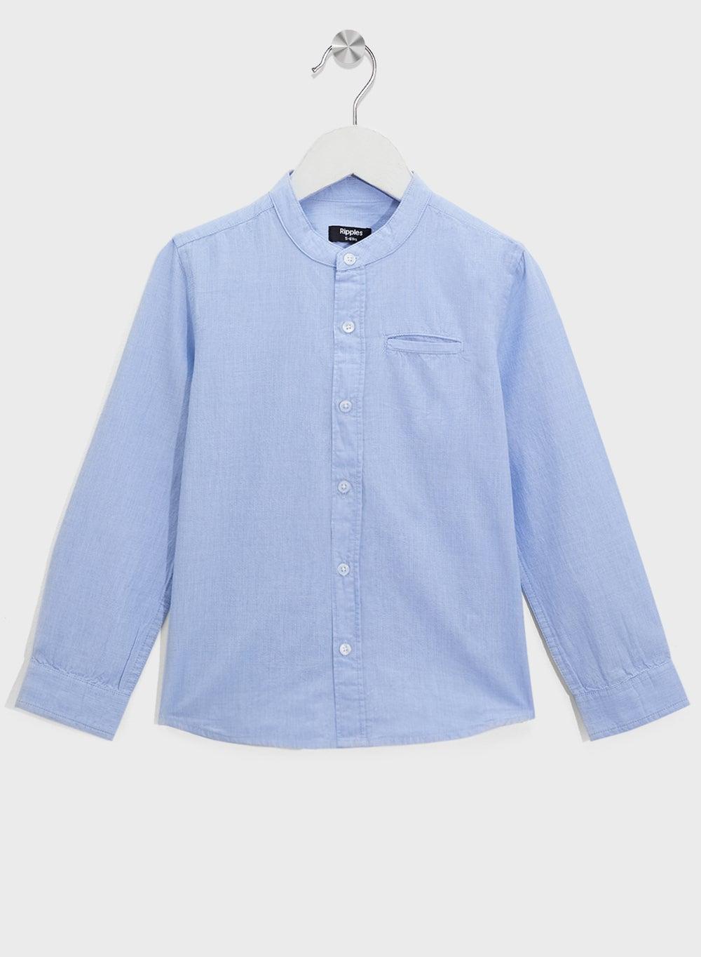 Boys Chinese Collar Blue Cotton Shirt - Image 1