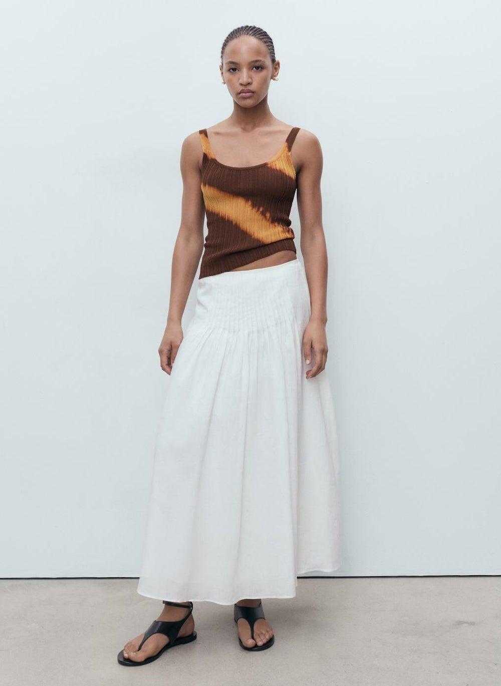 Tie-Dye Ribbed Knit Crop Top 30-MARRON - Image 1