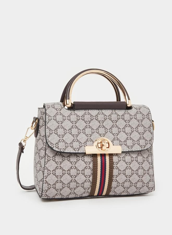 Striped Taping Twist-Lock Crossbody Bag - Image 1