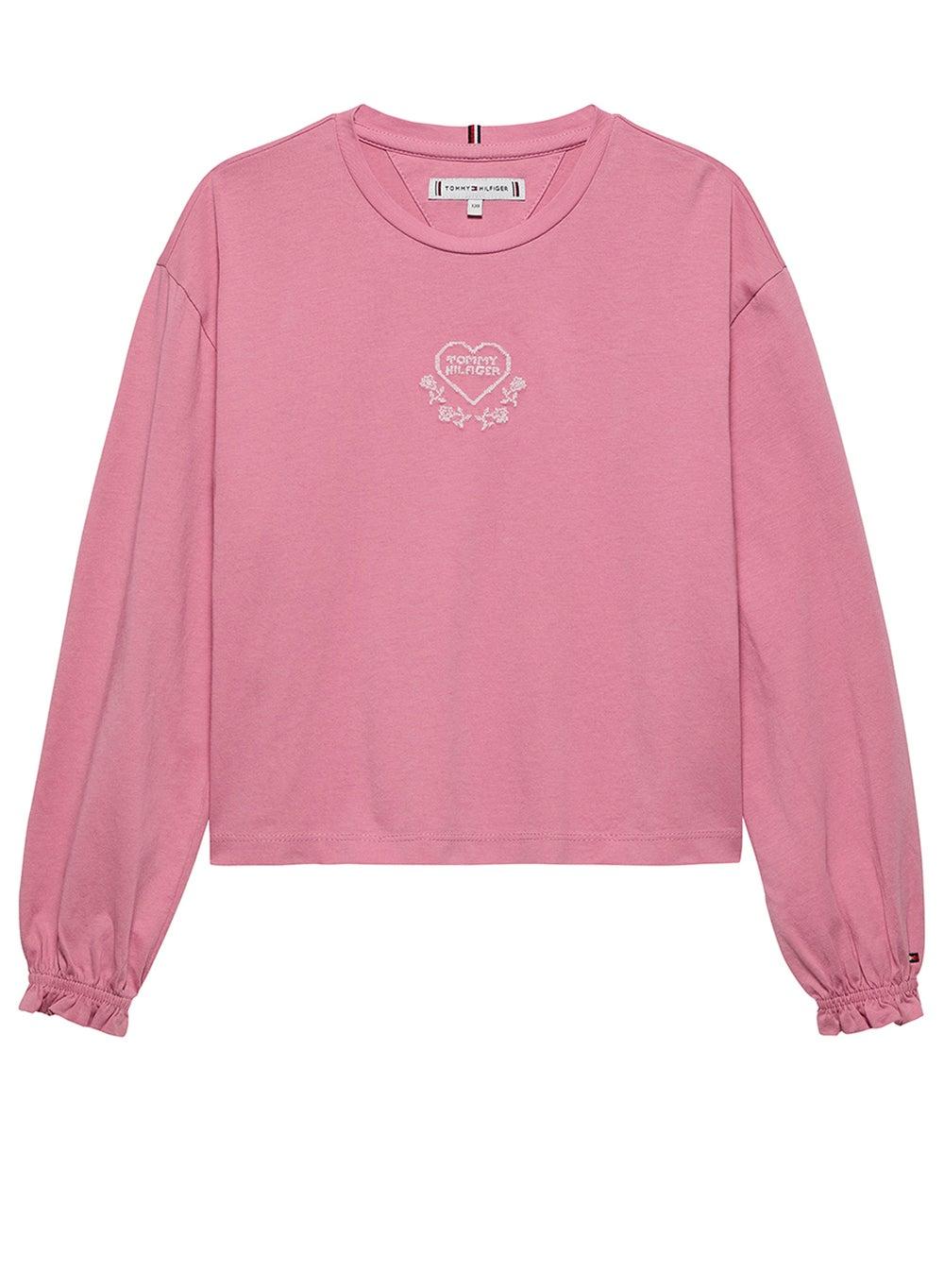 Kids Embroidered Heart Crew Neck T-Shirt - Image 1