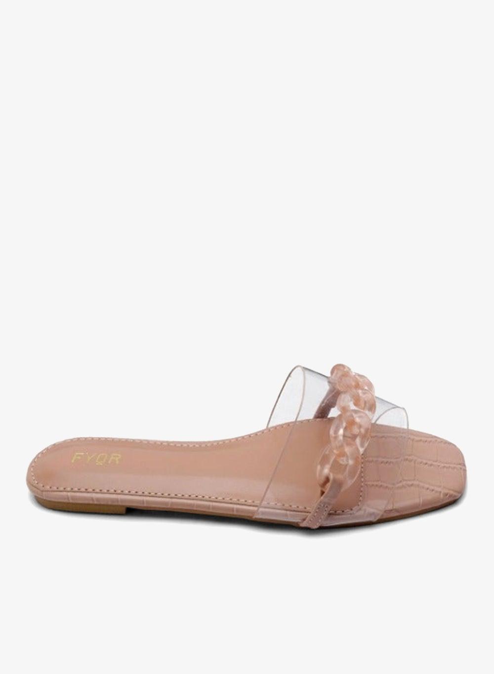 Peach Chain Detail Clear Slide Sandal MY 227 - Image 1