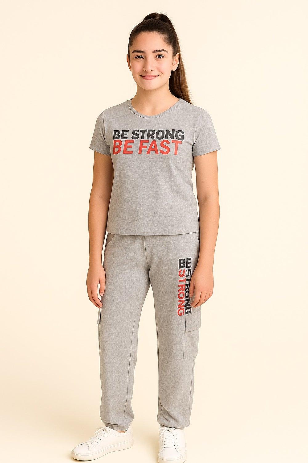 Girls' Athleisure 2 Pc Set Grey Melange Cotton - Image 1