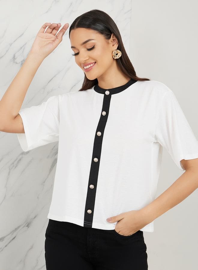 Contrast Ribbed Boxy Fit T-Shirt 7007048036 - Image 1