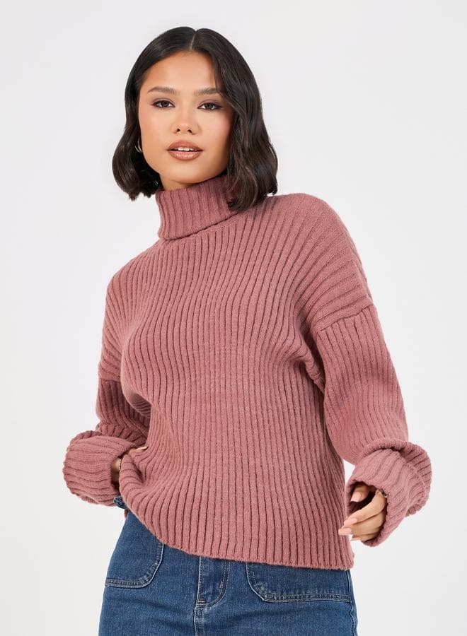 Styli High Neck Knit Top 7009980728Pink - Image 1