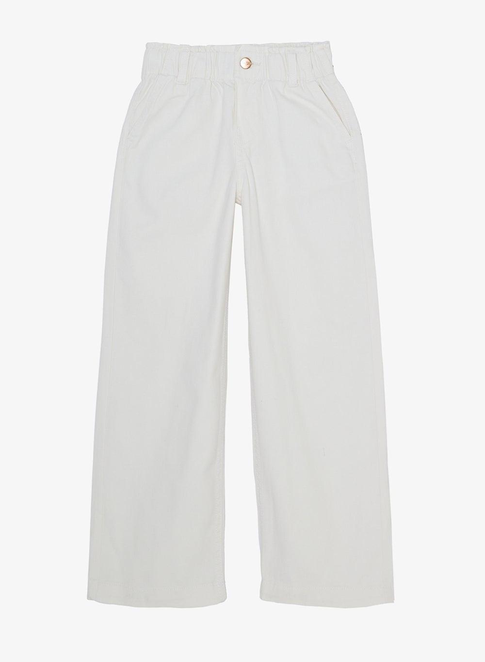 Girls White Straight Leg Cotton Blend Pants - Image 1