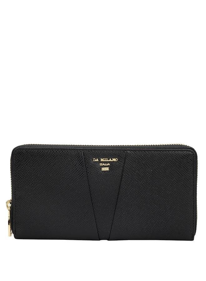 Black Textured Genuine Leather Ladies Wallet - Image 1
