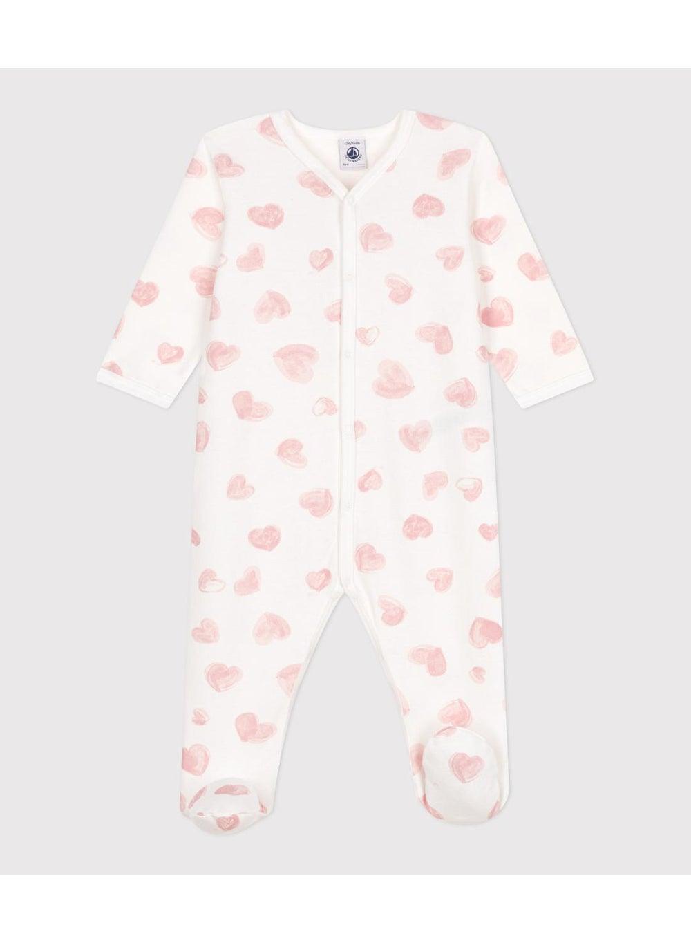 Babies' Heart-Print Brushed Fleece Pyjamas with Collar - Image 1