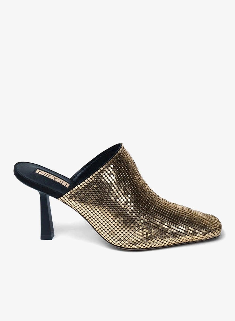 Winna Gold Embellished Mesh Mule Heels - Image 1