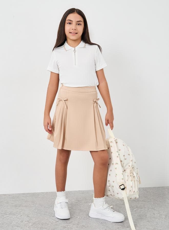Girls Plain Polo T-Shirt Pleated Skirt Set - Image 1