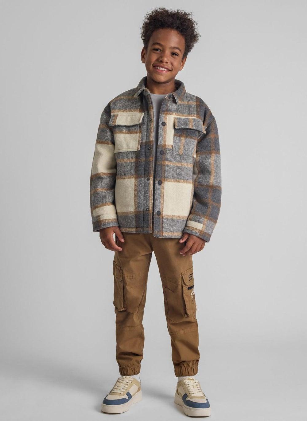 Boys Beige Cargo Trousers with Zip Pockets - Image 1