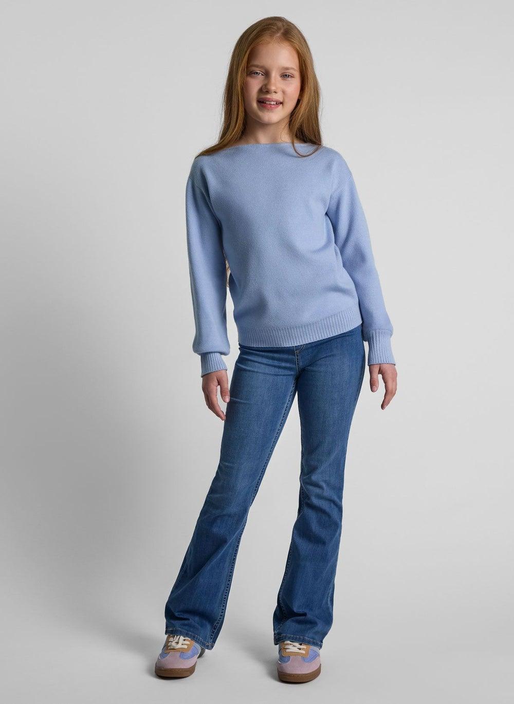 Girls Boat Neck Jumper Light Blue - Image 1