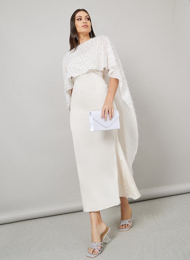 Elegant Capelet Midi Dress 7004627314 White - Image 1