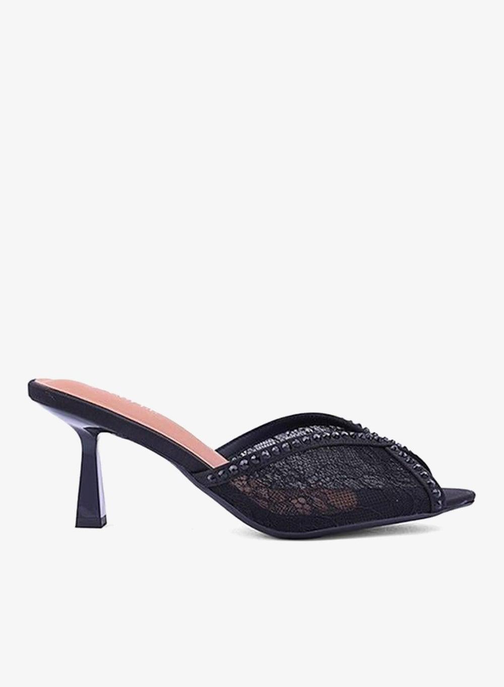 Chic Black Heel Mule Slippers for Evening Style - Image 1