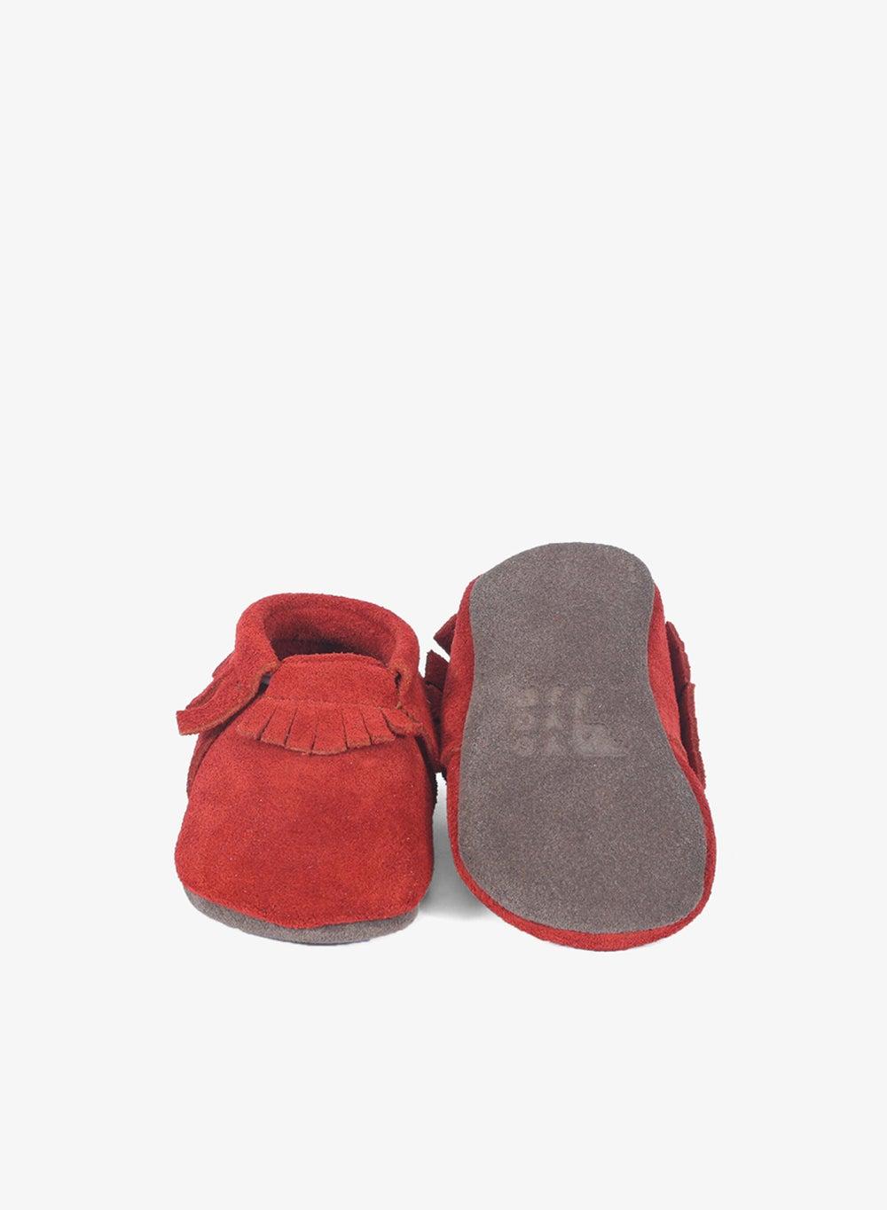 Red Suede Leather Baby Moccasins - Image 1