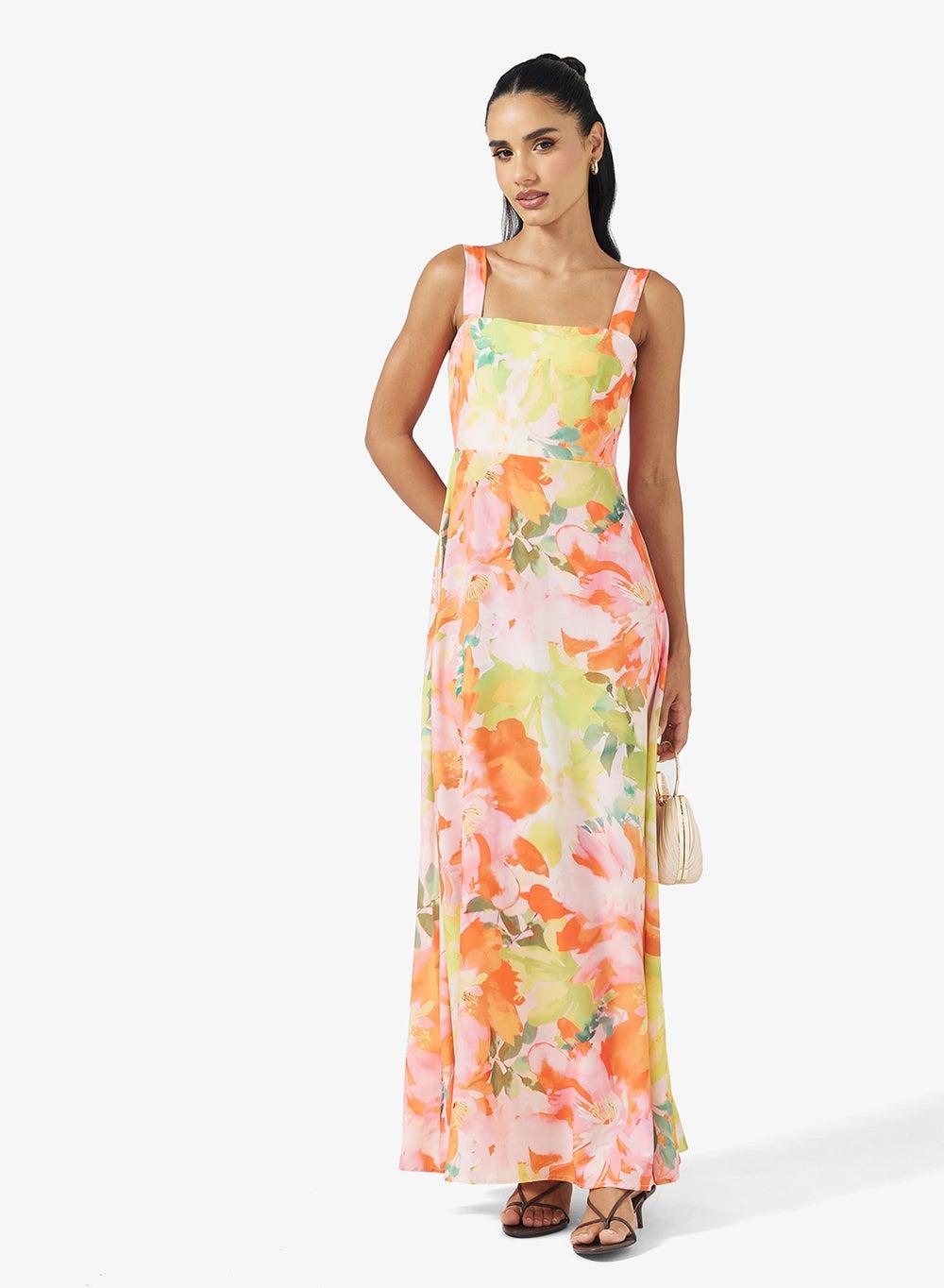 Floral Square Neck A-Line Maxi Dress Y250612059 - Image 1