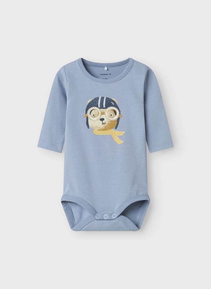 Kids Nbmkopilot Graphic Cotton Bodysuit Blue - Image 1