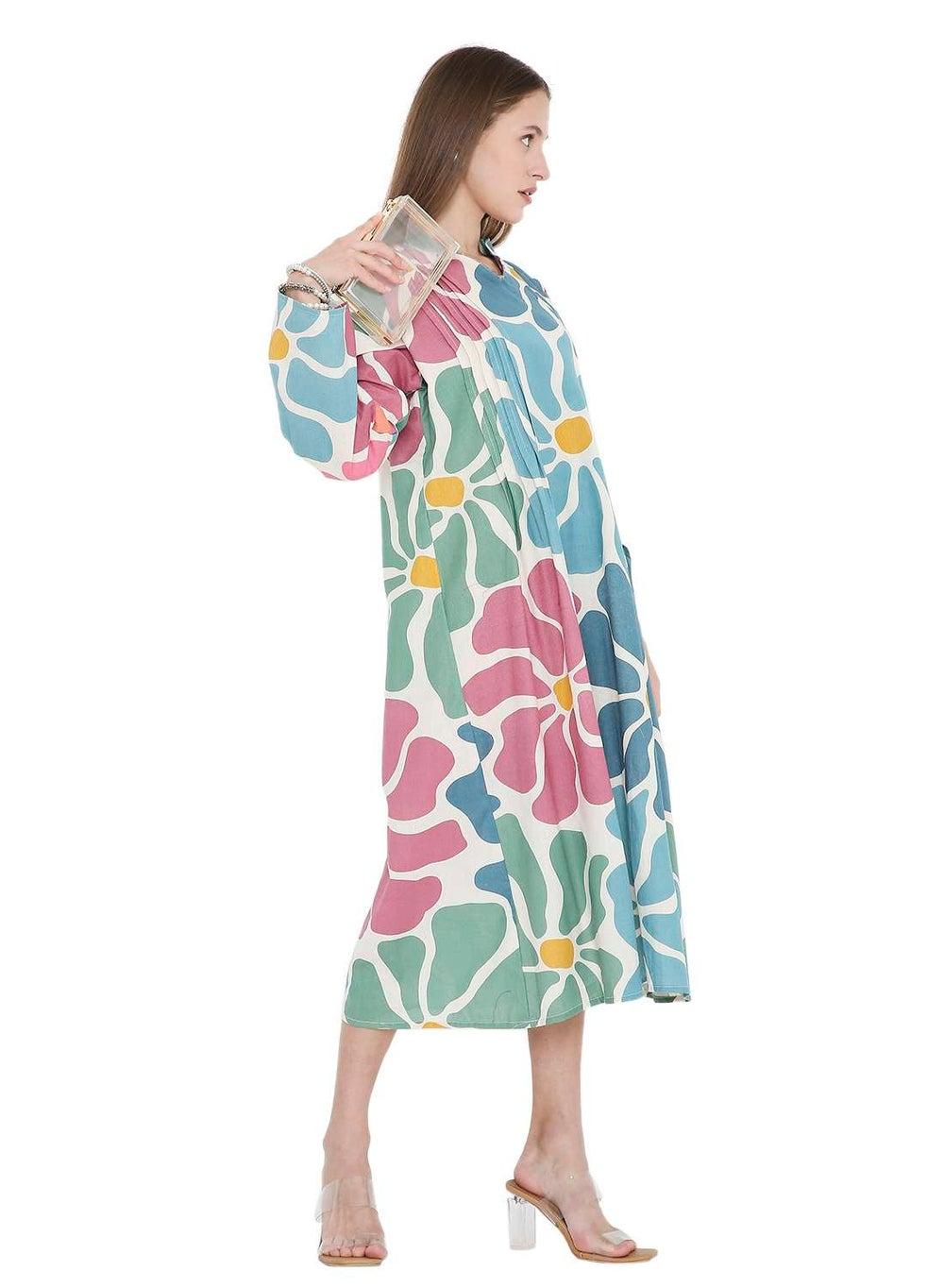 Multicolor Daisy Farasha Jalabiya Kaftan Dress - Image 1