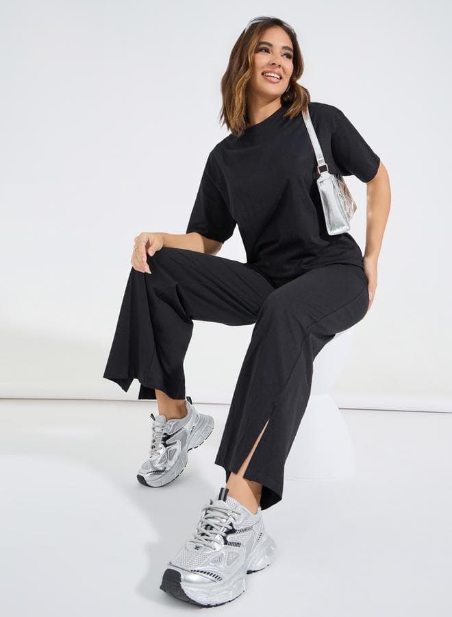 Black Oversized T-Shirt & Wide Leg Jogger Set 7008551901 - Image 1