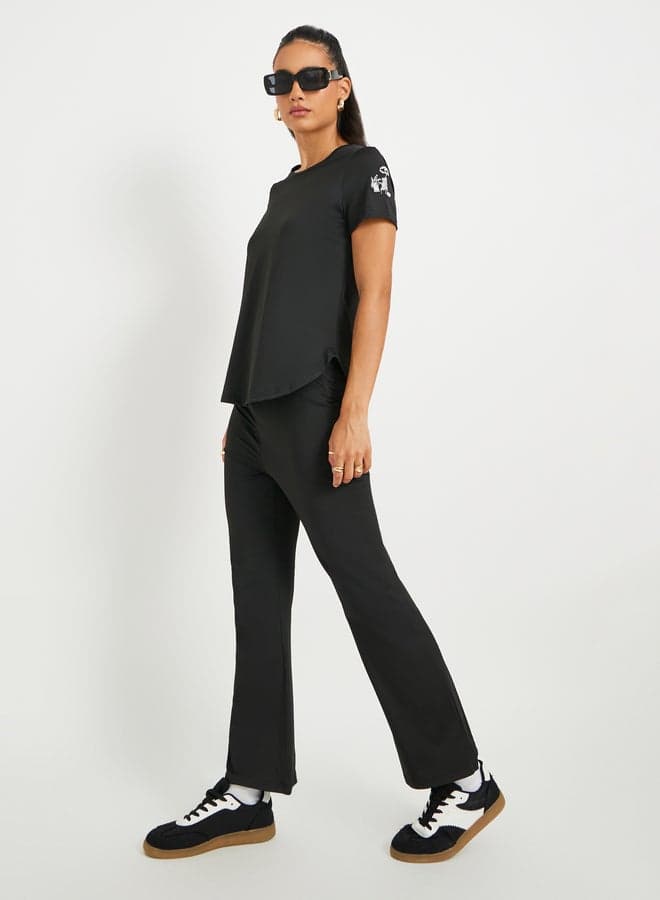 Black Embroidered Short Sleeve Co-Ord Set 7013201801 - Image 1