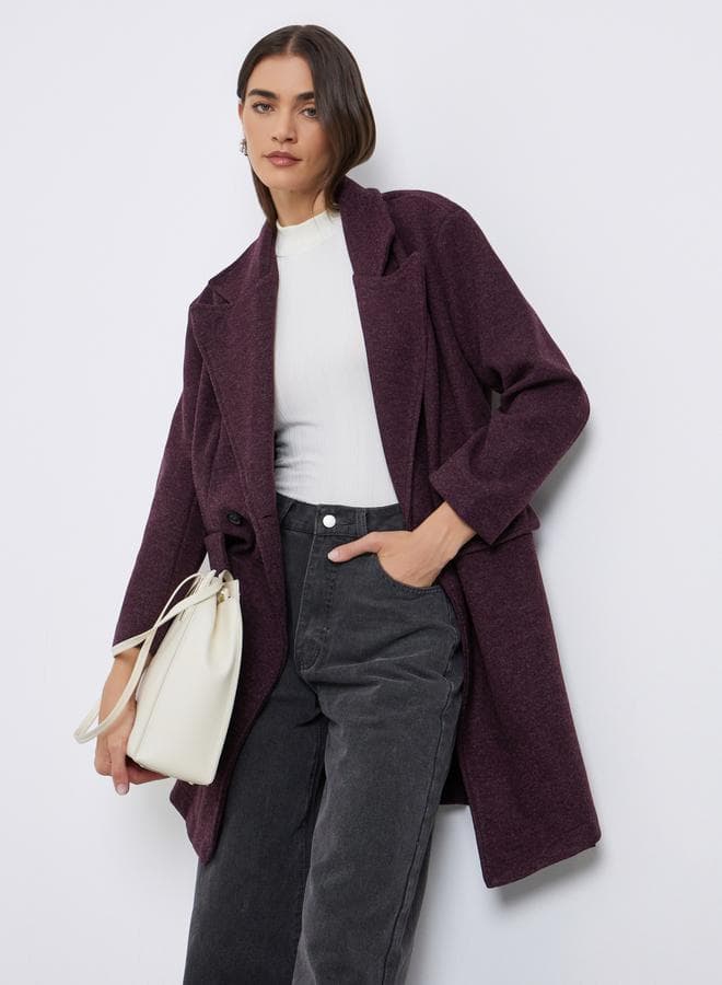 Burgundy Longline Double-Breasted Coat by Styli - Image 1