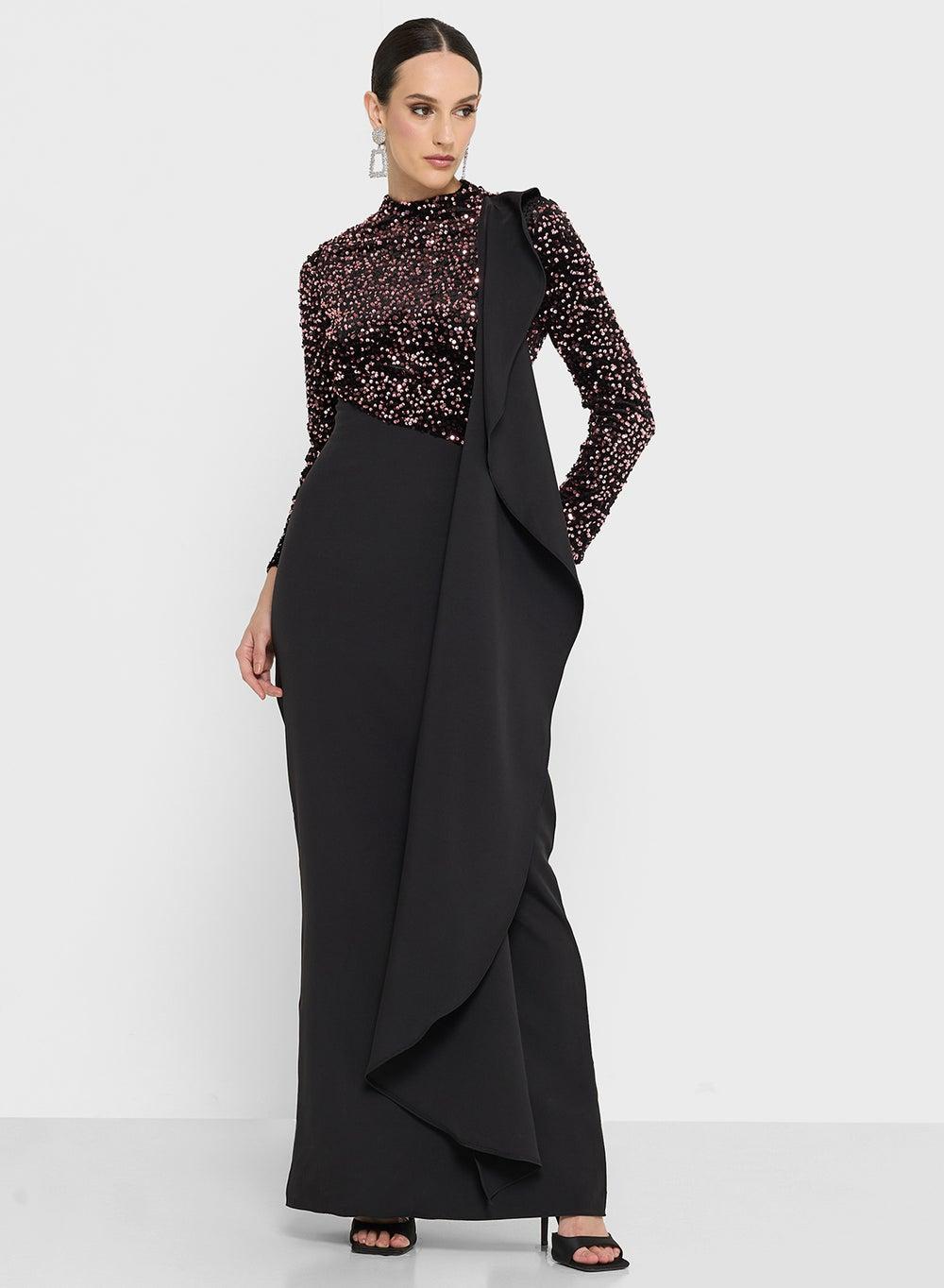 Kh859 Contrast-Toned Embellished Maxi Dress - Image 1