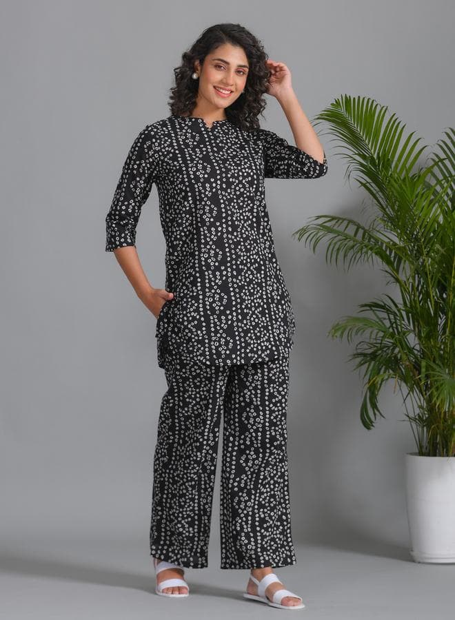 Sanskrutihomes Printed Cotton Pyjama Set Black - Image 1