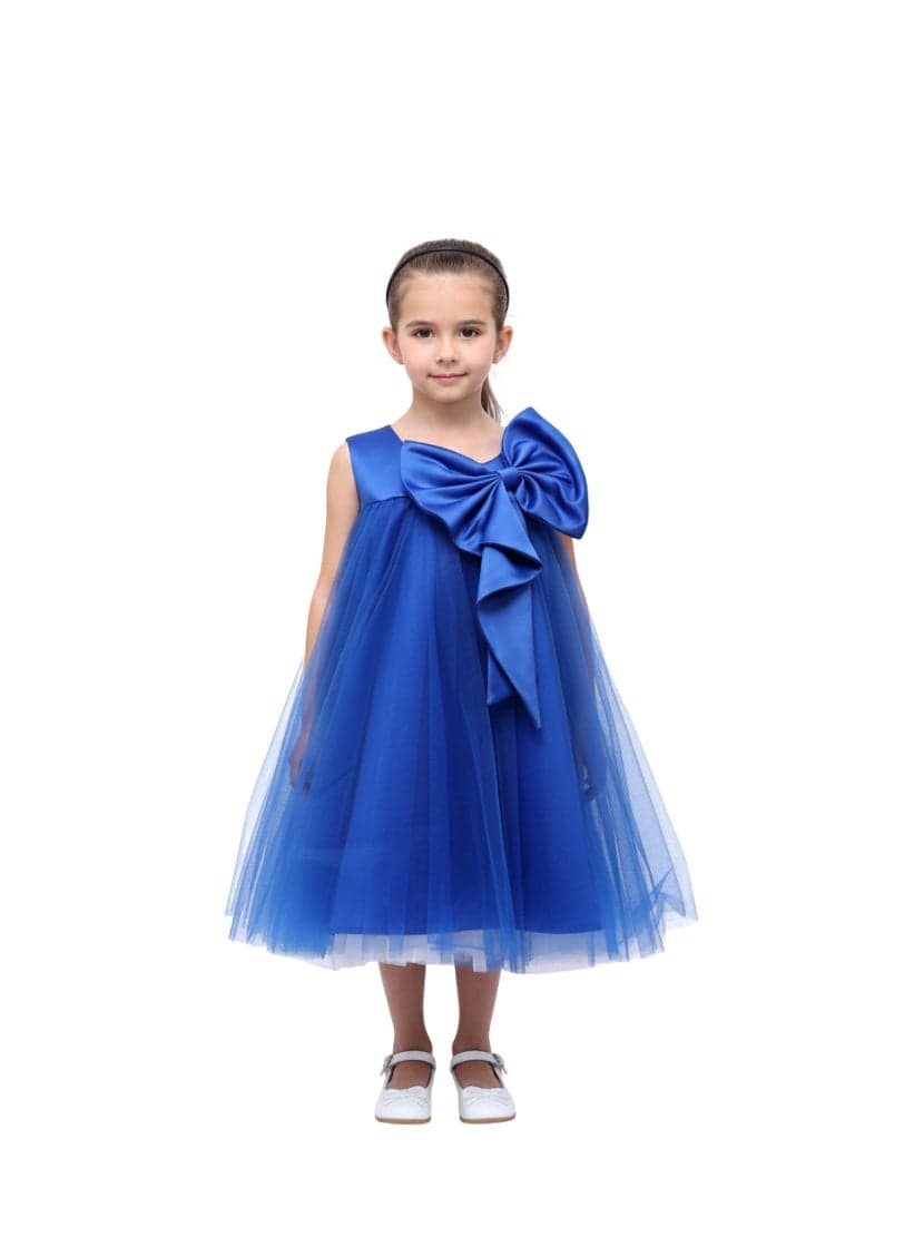 Royal Blue Bow Detail A-Line Midi Dress - Image 1