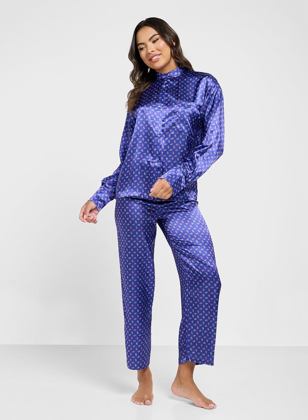 Blue Oversize Stripe Shirt & Pyjama Set 2S8007B - Image 1