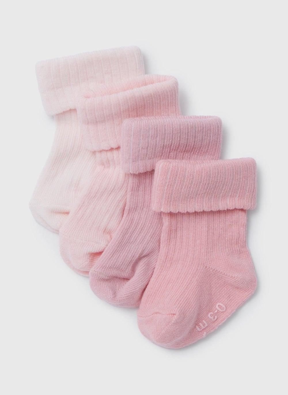 Baby 4 Pack Pink Ribbed Cotton Socks - Image 1