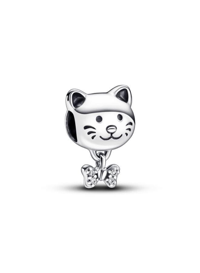 Sterling Silver Pet Cat & Bow Charm - Image 1