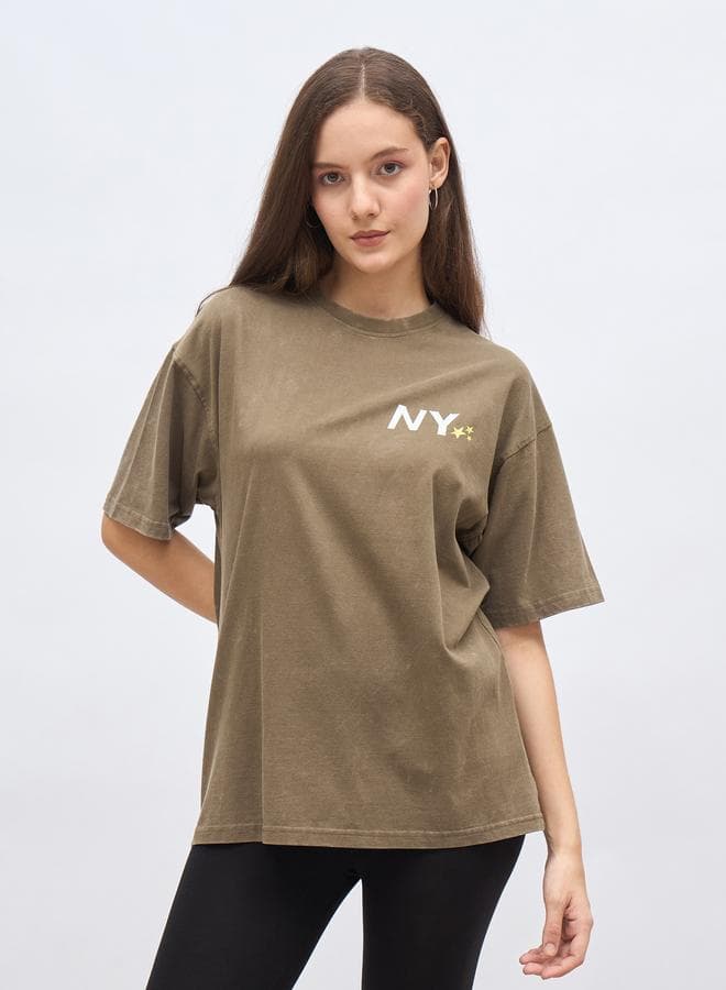 Acid Washed Slogan Oversized Cotton T-Shirt - Image 1
