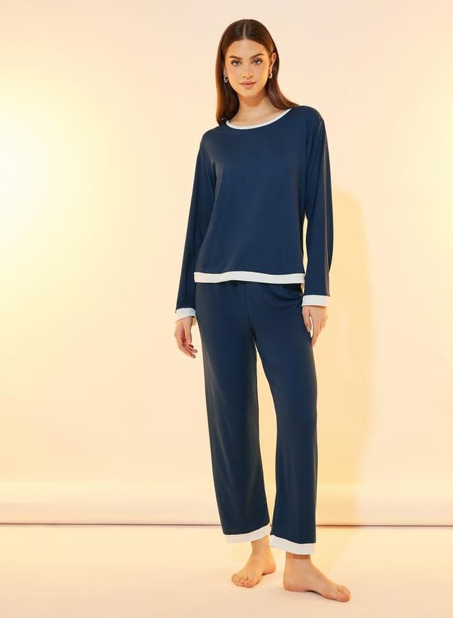 Solid Knit Long Sleeve Pyjama Set 7010140322 - Image 1