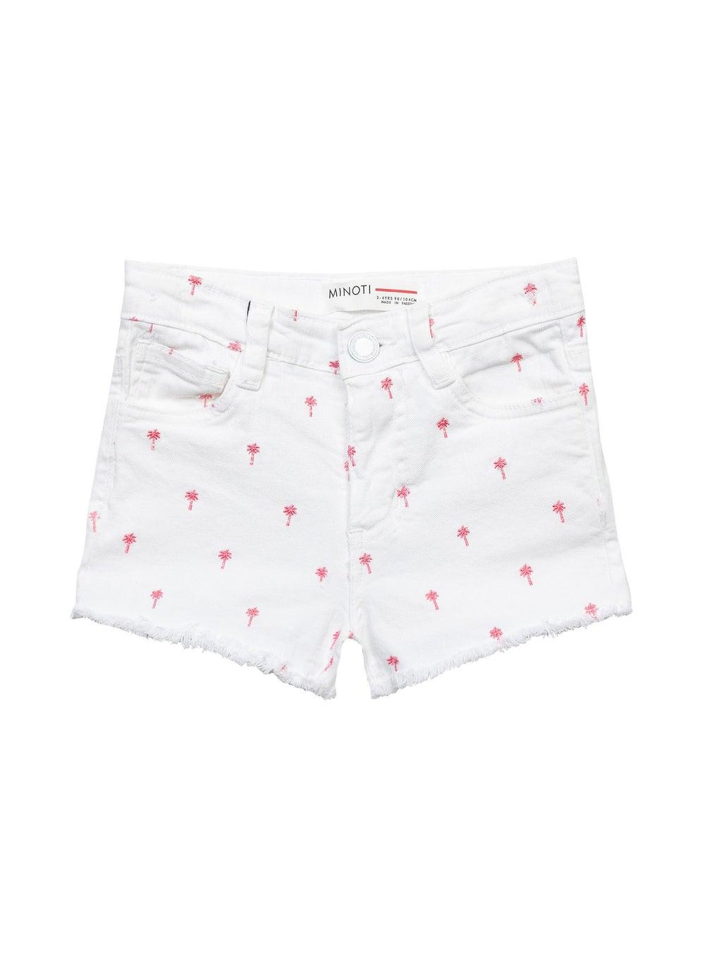 Girls White Denim Shorts with Embroidered Detail - Image 1