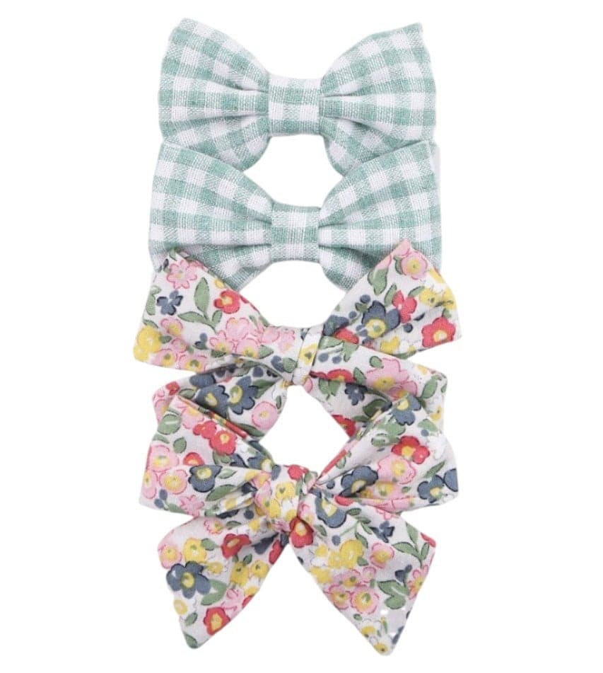 Rana Ribbon Bow Clip Set – Green & Multicolor - Image 1