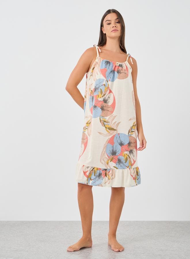 Styli Floral Ruffle Hem Strappy Slip Dress - Image 1
