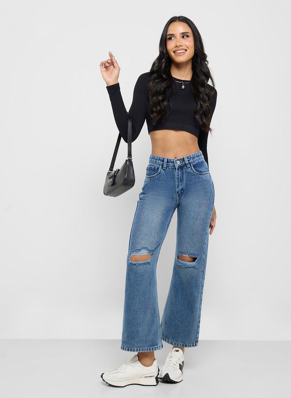 Distressed High-Rise Straight Fit Jeans Zopwd0148 - Image 1