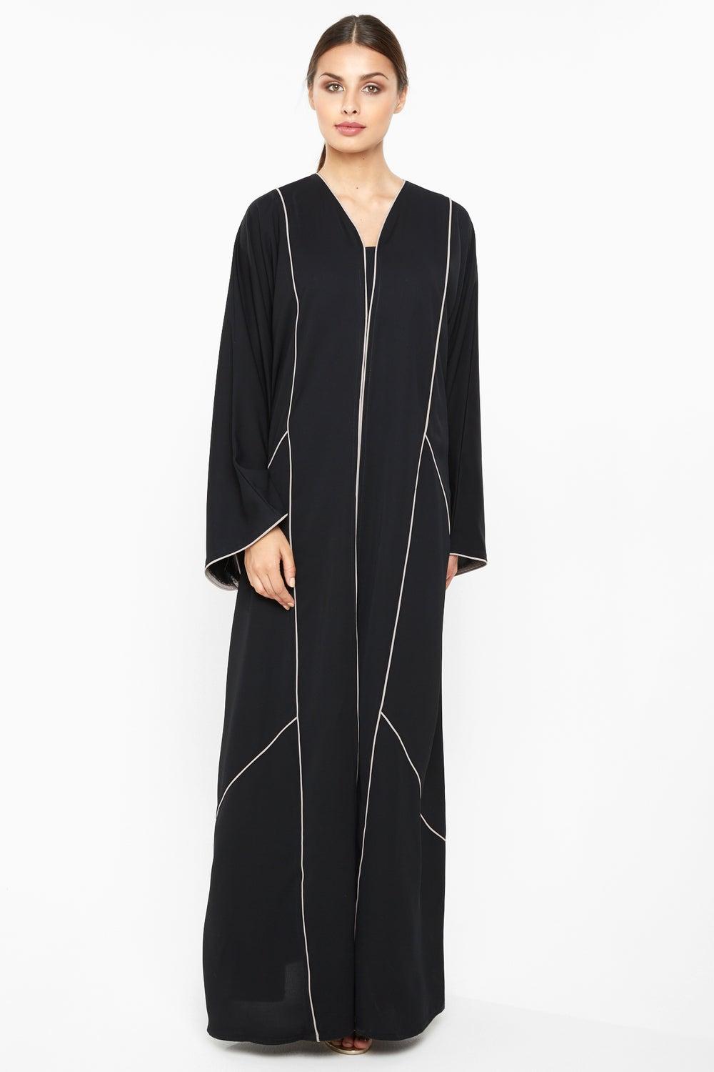 Classic Cross Cut Abaya AJ673A with Stripe Detail - Image 1