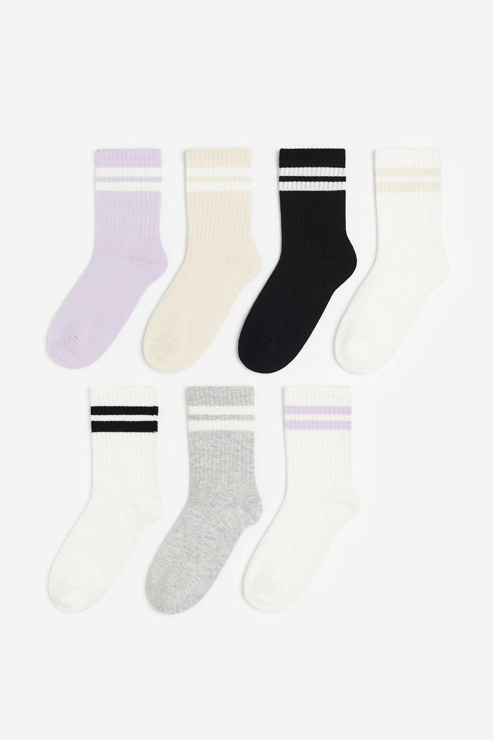 Girls Striped Cotton Blend 7-Pack Socks - Image 1
