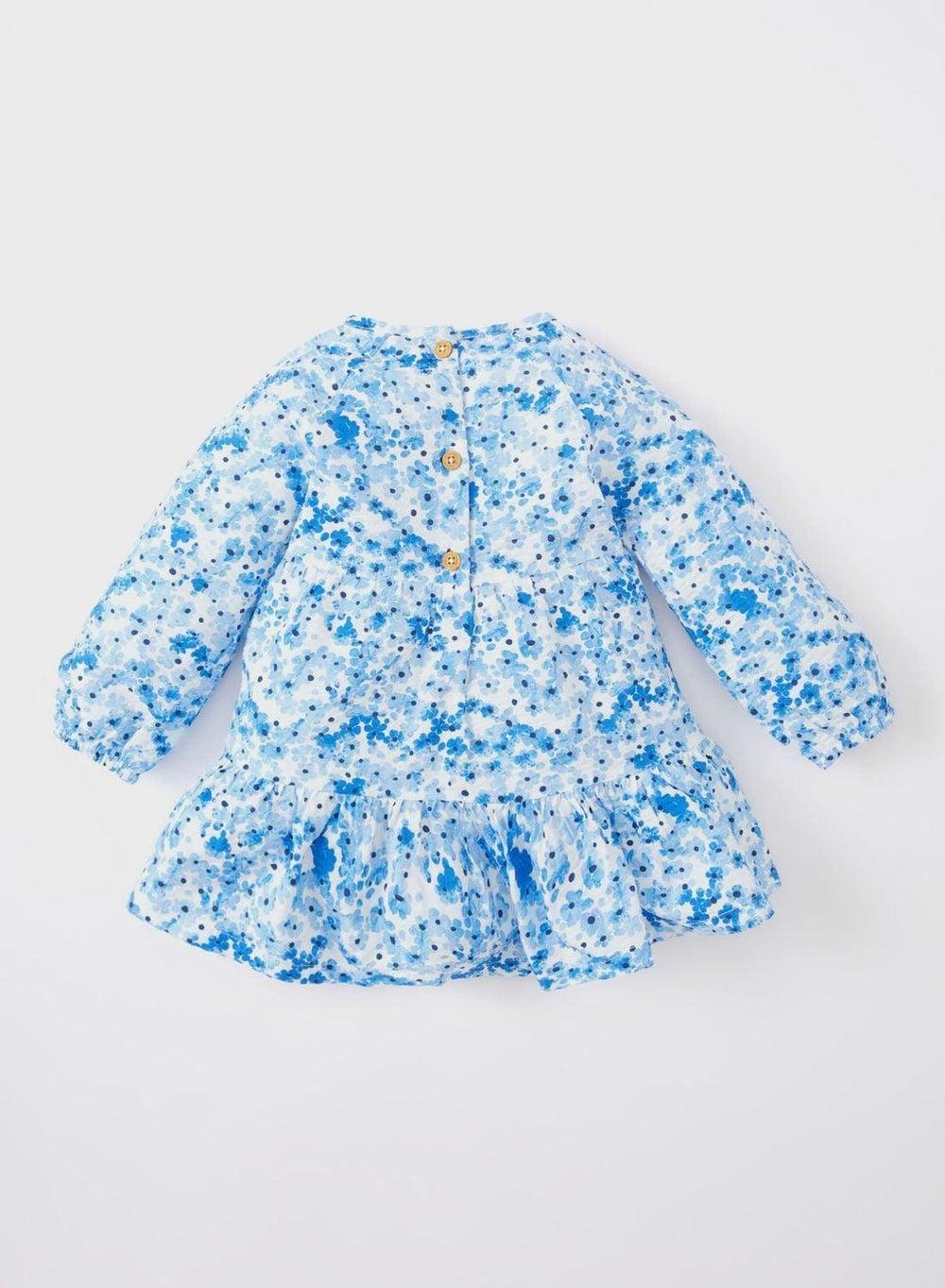 Blue Floral Seersucker Ruffle Dress B9290A5 - Image 1