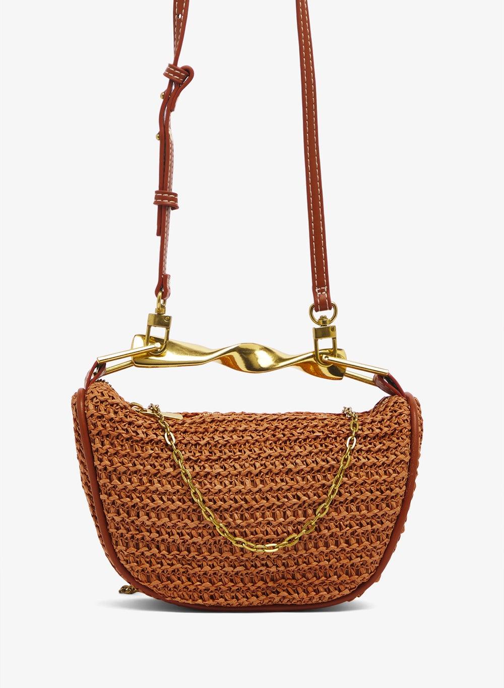 Red Raffia Crossbody Bag Y250803011 Gold Handle - Image 1