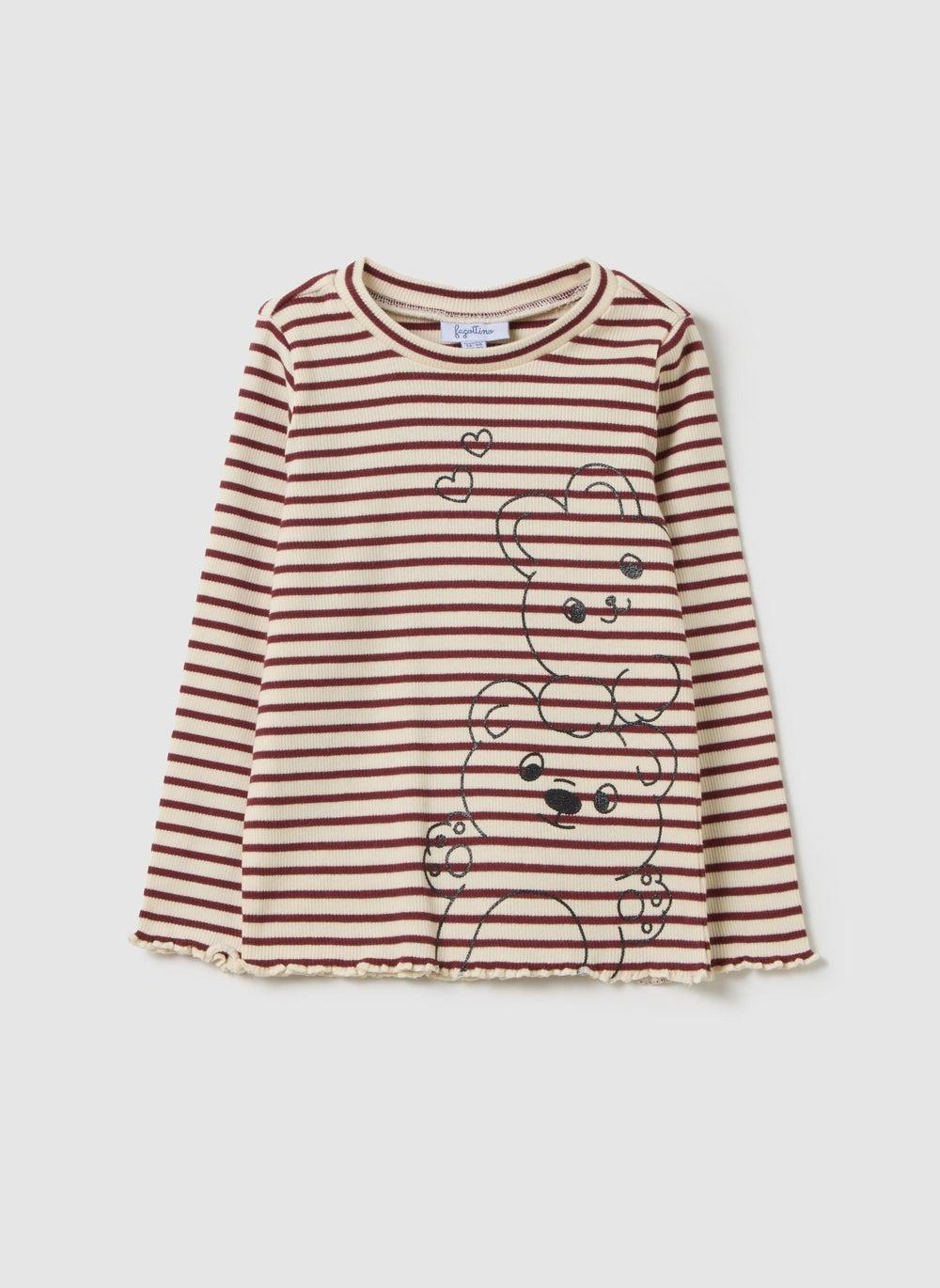 Striped Stretch Cotton Baby Bear Girls T-Shirt - Image 1