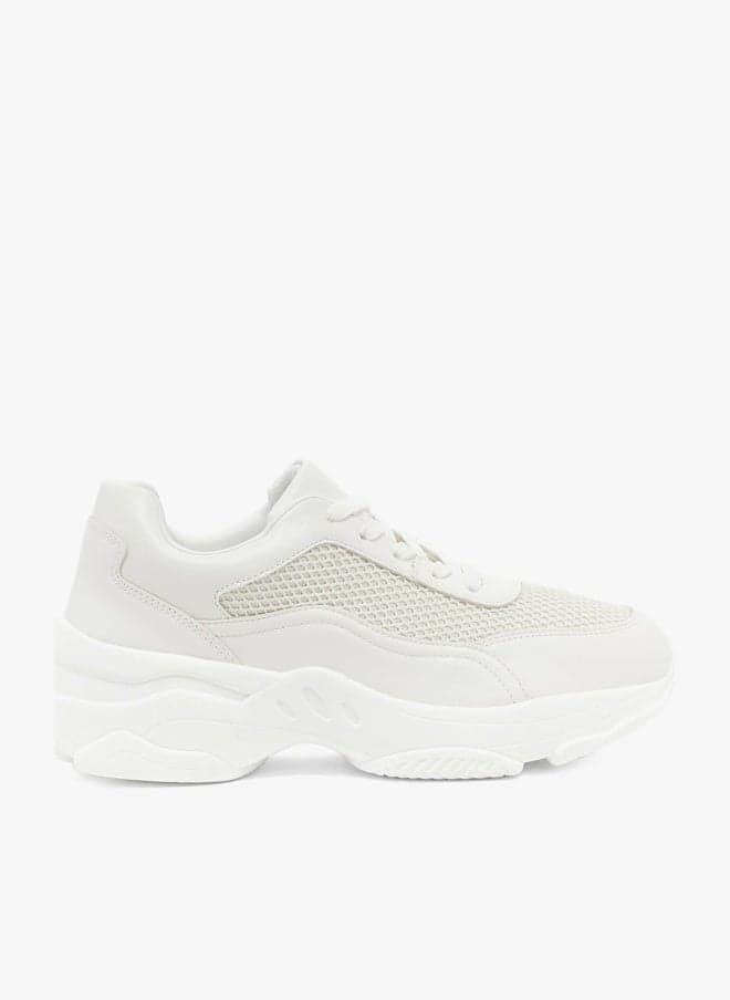 D198 Chunky Comfort White Lace-Up Sneakers - Image 1