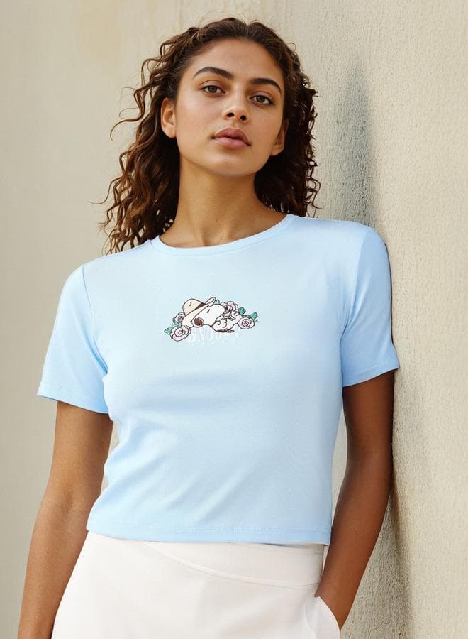 Snoopy Graphic Crew Neck Cropped T-Shirt - Image 1